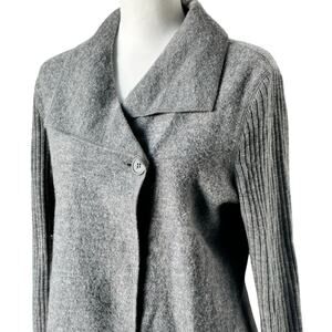 TWEEDS Womens Small Gray 100% Wool Cardigan Sweater Button Ribbed Raglan Sleeves